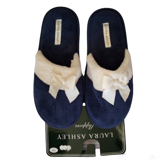 Laura Ashley Shoes - Laura Ashley Plush Dark Blue Velour Slippers Size Large 8-9.